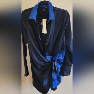 Aqua Navy and Royal Blue Satin Dress